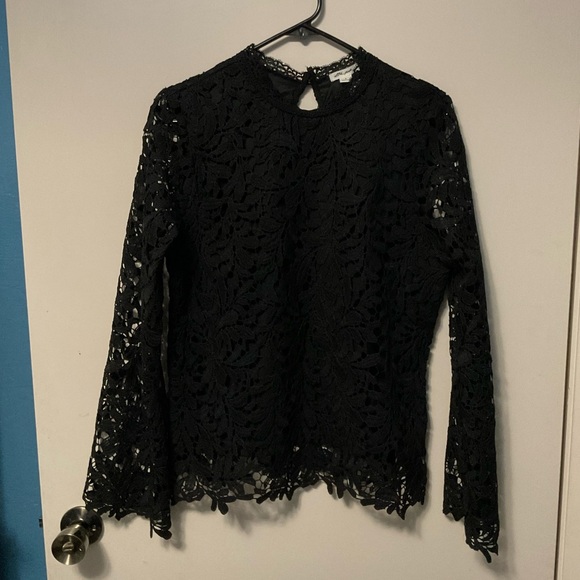 NWT Ultra‎ Pink Black Lace Overlay Flare Sleeve Top Medium - Picture 1 of 8